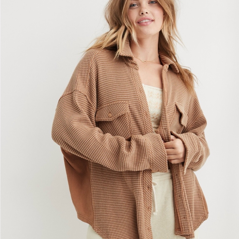 Aerie Lumberjane Waffle Knit Shirt Beach Dune